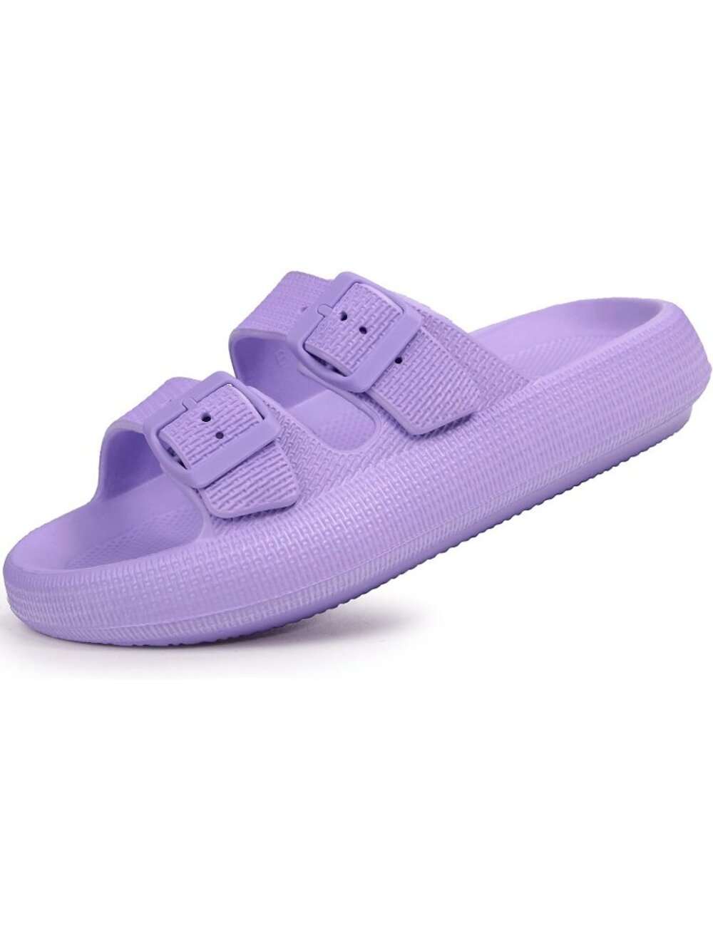 Women's Purple Adjustable Width Pillow Design Double Buckle Flat Slides Slippers